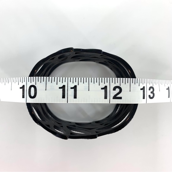 Black Rhinestone Encrusted Hollow Leaf Patterned Hinged Cuff Bracelet - Picture 14 of 14